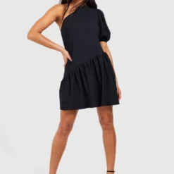 Robe Babydoll Asymétrique Texturée -Pas Cher Vêtue Diva Magasin gzz51198 black xl 2