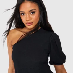 Robe Babydoll Asymétrique Texturée -Pas Cher Vêtue Diva Magasin gzz51198 black xl 3