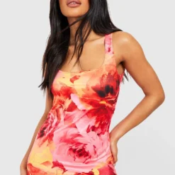 Robe Longue Fleurie à Col Carré -Pas Cher Vêtue Diva Magasin gzz51221 pink xl 3