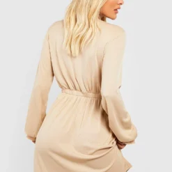 Robe Babydoll Côtelée Froncée -Pas Cher Vêtue Diva Magasin gzz51317 stone xl 1