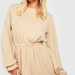 Robe Babydoll Côtelée Froncée -Pas Cher Vêtue Diva Magasin gzz51317 stone xl 3