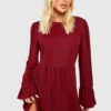 Robe Babydoll Côtelée à Manches Larges -Pas Cher Vêtue Diva Magasin gzz51318 berry xl