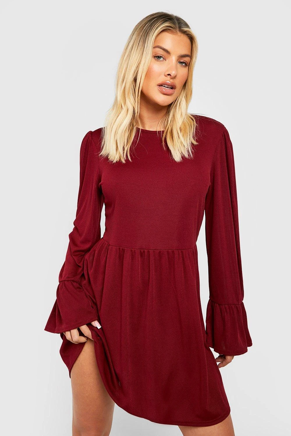 Robe Babydoll Côtelée à Manches Larges 3 Robe Babydoll Côtelée à Manches Larges