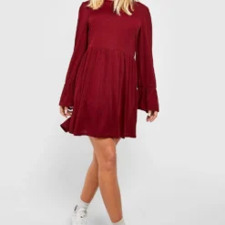 Robe Babydoll Côtelée à Manches Larges 8 Robe Babydoll Côtelée à Manches Larges -Pas Cher Vêtue Diva Magasin gzz51318 berry xl 2