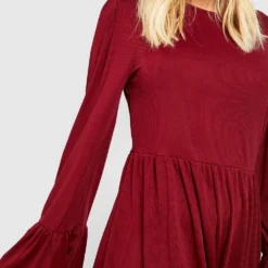 Robe Babydoll Côtelée à Manches Larges 9 Robe Babydoll Côtelée à Manches Larges -Pas Cher Vêtue Diva Magasin gzz51318 berry xl 3