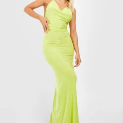 Robe Longue Moulante à Col Bénitier -Pas Cher Vêtue Diva Magasin gzz51424 lime xl 2