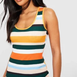 Robe Longue Côtelée Rayée à Col Rond -Pas Cher Vêtue Diva Magasin gzz51432 mocha xl 3