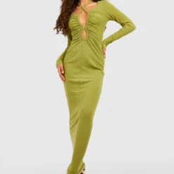 Robe Longue Côtelée à Découpes -Pas Cher Vêtue Diva Magasin gzz51445 olive xl 2 scaled