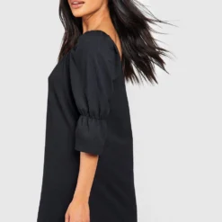 Robe Babydoll Texturée à Manches Bouffantes -Pas Cher Vêtue Diva Magasin gzz51450 black xl 1