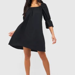 Robe Babydoll Texturée à Manches Bouffantes -Pas Cher Vêtue Diva Magasin gzz51450 black xl 2