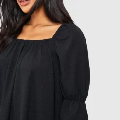 Robe Babydoll Texturée à Manches Bouffantes -Pas Cher Vêtue Diva Magasin gzz51450 black xl 3