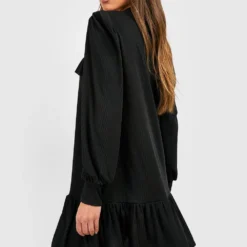 Robe Côtelée à Volants Et Nœud Lavallière -Pas Cher Vêtue Diva Magasin gzz51459 black xl 1