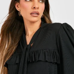 Robe Côtelée à Volants Et Nœud Lavallière -Pas Cher Vêtue Diva Magasin gzz51459 black xl 2