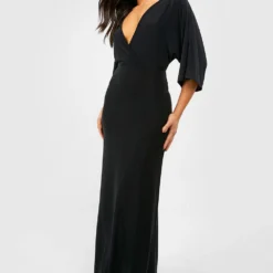 Petite - Robe Longue Soyeuse à Manches Larges 8 Petite - Robe Longue Soyeuse à Manches Larges -Pas Cher Vêtue Diva Magasin gzz51471 black xl 2