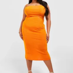 Grande Taille - Robe Mi-longue Moulante à Col Bénitier -Pas Cher Vêtue Diva Magasin gzz51610 orange xl 2