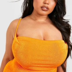 Grande Taille - Robe Mi-longue Moulante à Col Bénitier -Pas Cher Vêtue Diva Magasin gzz51610 orange xl 3