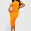 Grande Taille - Robe Mi-longue à Col Carré -Pas Cher Vêtue Diva Magasin gzz51611 orange xl