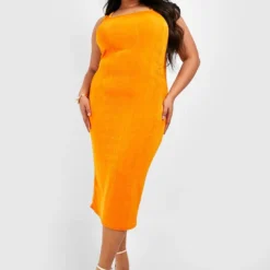Grande Taille - Robe Mi-longue à Col Carré -Pas Cher Vêtue Diva Magasin gzz51611 orange xl 2