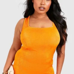 Grande Taille - Robe Mi-longue à Col Carré -Pas Cher Vêtue Diva Magasin gzz51611 orange xl 3