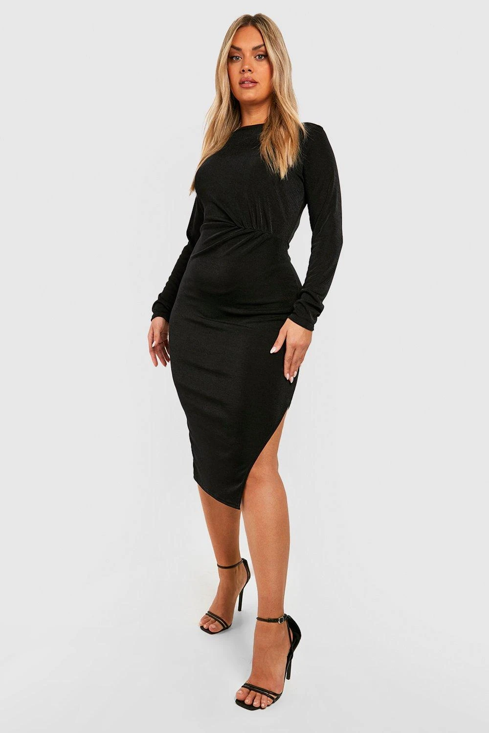 Grande Taille - Robe Mi-longue Froncée Fendue 3 Grande Taille - Robe Mi-longue Froncée Fendue