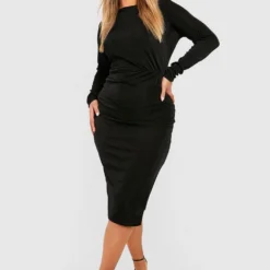 Grande Taille - Robe Mi-longue Froncée Fendue 8 Grande Taille - Robe Mi-longue Froncée Fendue -Pas Cher Vêtue Diva Magasin gzz51612 black xl 2
