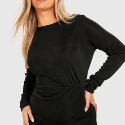 Grande Taille - Robe Mi-longue Froncée Fendue 9 Grande Taille - Robe Mi-longue Froncée Fendue -Pas Cher Vêtue Diva Magasin gzz51612 black xl 3