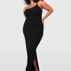 BOOHOO Grande Taille - Robe Longue Fendue Côtelée 8 BOOHOO Grande Taille - Robe Longue Fendue Côtelée -Pas Cher Vêtue Diva Magasin gzz51631 black xl 2