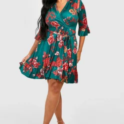 Grande Taille - Robe Patineuse Fleurie à Ceinture