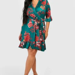 Grande Taille - Robe Patineuse Fleurie à Ceinture -Pas Cher Vêtue Diva Magasin gzz51642 green xl 2