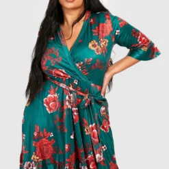 Grande Taille - Robe Patineuse Fleurie à Ceinture -Pas Cher Vêtue Diva Magasin gzz51642 green xl 3