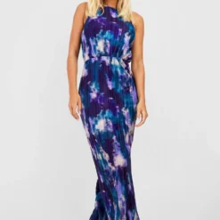 Robe Dos Nu Plissée à Imprimé Abstrait