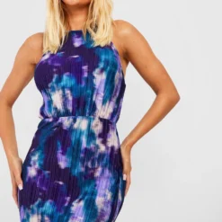 Robe Dos Nu Plissée à Imprimé Abstrait -Pas Cher Vêtue Diva Magasin gzz51661 purple xl 2