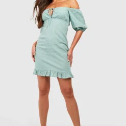 Tall - Robe Courte à épaules Dénudées Et Manches Bouffantes -Pas Cher Vêtue Diva Magasin gzz51712 sage xl 2 scaled