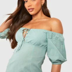 Tall - Robe Courte à épaules Dénudées Et Manches Bouffantes -Pas Cher Vêtue Diva Magasin gzz51712 sage xl 3 scaled