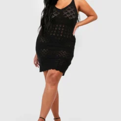 Grande Taille - Robe Courte En Crochet -Pas Cher Vêtue Diva Magasin gzz51906 black xl 2