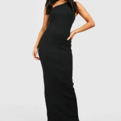 Petite - Robe Longue Asymétrique Côtelée Premium 8 Petite - Robe Longue Asymétrique Côtelée Premium -Pas Cher Vêtue Diva Magasin gzz52030 black xl 2