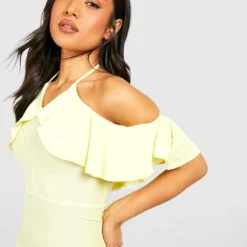 Petite - Robe Longue Soyeuse à épaules Dénudées -Pas Cher Vêtue Diva Magasin gzz52038 lemon xl 3