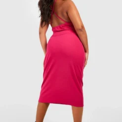 Grande Taille - Robe Mi-longue Dos Nu à Fleur 3D -Pas Cher Vêtue Diva Magasin gzz52044 hot20pink xl 1