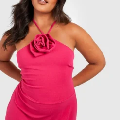 Grande Taille - Robe Mi-longue Dos Nu à Fleur 3D -Pas Cher Vêtue Diva Magasin gzz52044 hot20pink xl 2
