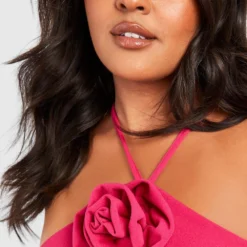 Grande Taille - Robe Mi-longue Dos Nu à Fleur 3D -Pas Cher Vêtue Diva Magasin gzz52044 hot20pink xl 3