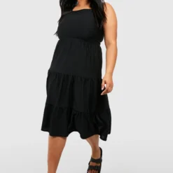 Grande Taille - Robe Mi-longue Texturée à Volants étagés -Pas Cher Vêtue Diva Magasin gzz52085 black xl 2 scaled