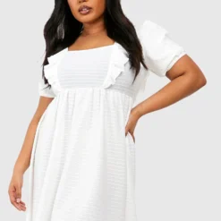 Grande Taille - Robe Patineuse Texturée à Col Carré 8 Grande Taille - Robe Patineuse Texturée à Col Carré -Pas Cher Vêtue Diva Magasin gzz52086 ivory xl 2