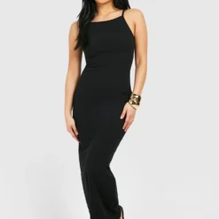 Petite - Robe Longue Côtelée à Col Carré