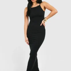 Petite - Robe Longue Côtelée à Col Carré -Pas Cher Vêtue Diva Magasin gzz52137 black xl 2 scaled