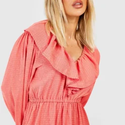 Robe D’été Texturée à Volants -Pas Cher Vêtue Diva Magasin gzz52163 coral xl 3