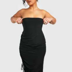 Grande Taille - Robe Fendue Froncée -Pas Cher Vêtue Diva Magasin gzz52246 black xl 2