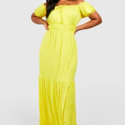 Grande Taille - Robe Longue Froncée à épaules Dénudées -Pas Cher Vêtue Diva Magasin gzz52251 lemon xl 2