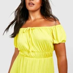 Grande Taille - Robe Longue Froncée à épaules Dénudées -Pas Cher Vêtue Diva Magasin gzz52251 lemon xl 3