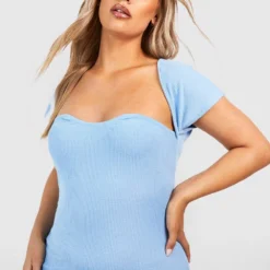 Grande Taille - Robe Longue Côtelée à Manches Courtes -Pas Cher Vêtue Diva Magasin gzz52258 blue xl 3