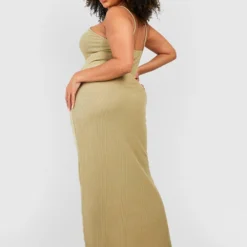 Grande Taille - Robe Longue Côtelée à Bretelles -Pas Cher Vêtue Diva Magasin gzz52260 sage xl 1